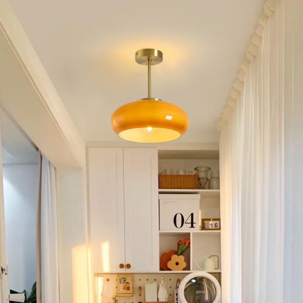 Amber Ceiling Light with Round Design | Warm Lighting for Living Room