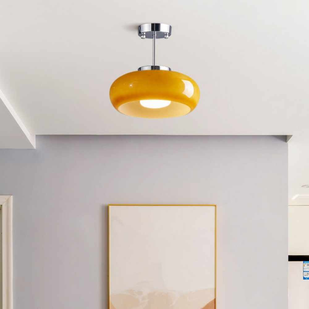 Amber Ceiling Light with Round Design | Warm Lighting for Living Room