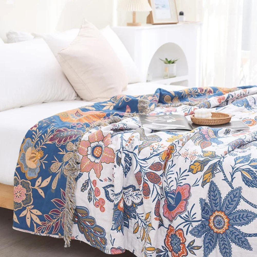 Living Room Rustic Floral Throw Blanket | Reversible Design