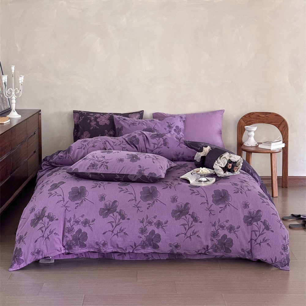 Premium cotton bedding set with floral all-over woven texture and light quilting