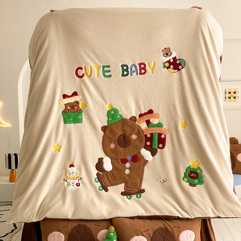 Cozy baby fleece blanket with penguin applique and play mat design