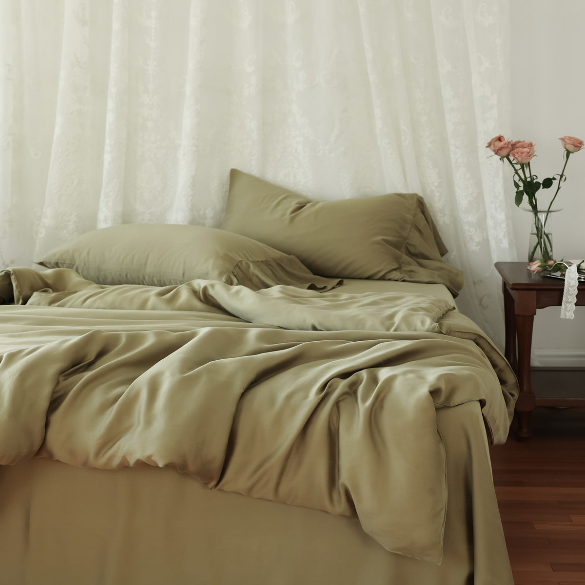 Silk Cotton Satin Duvet Cover Set with Temperature Regulating Climate Finish