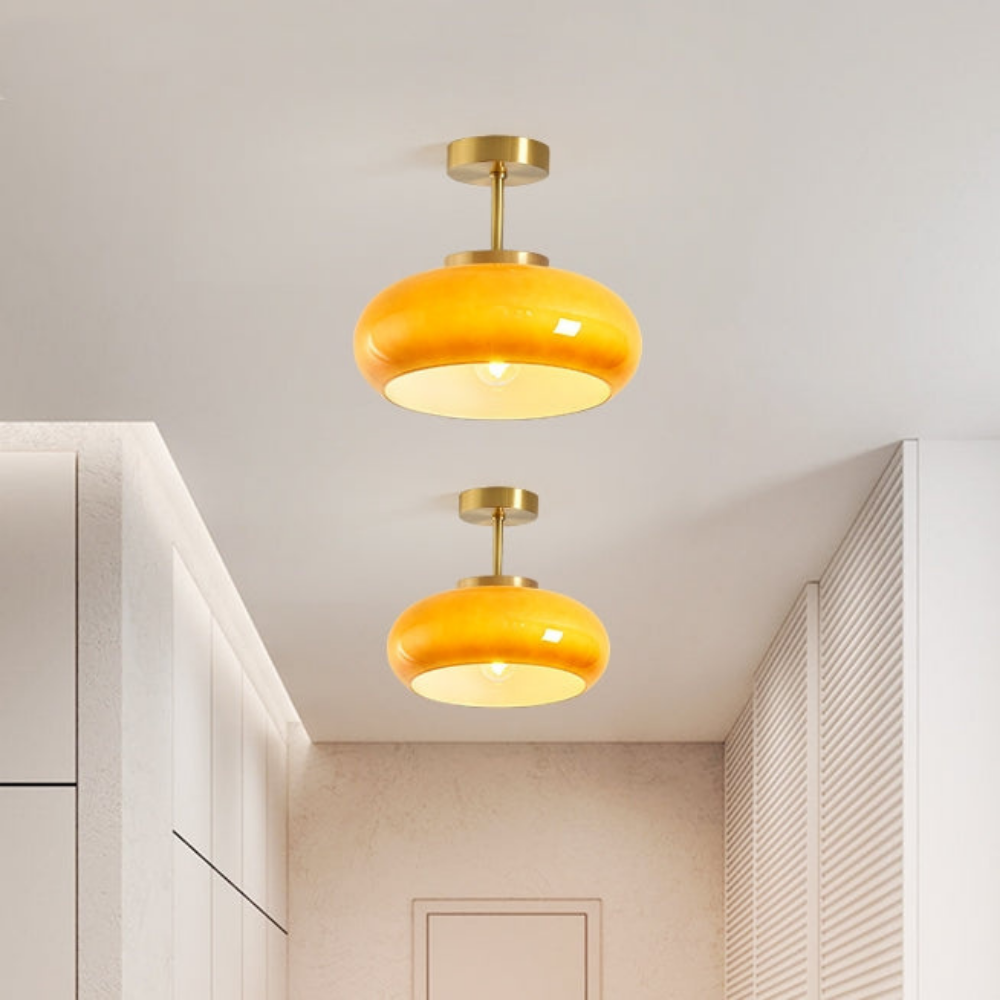 Amber Ceiling Light with Round Design | Warm Lighting for Living Room