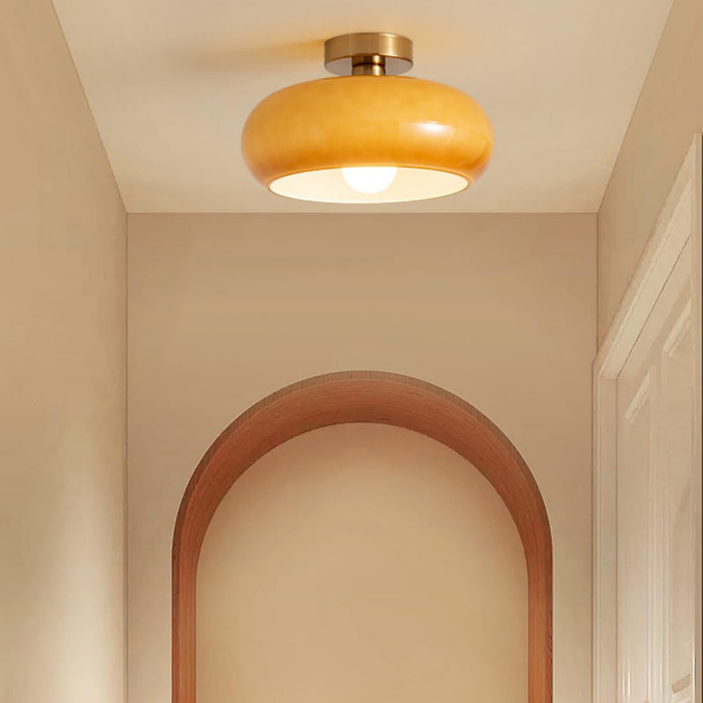 Amber Ceiling Light with Round Design | Warm Lighting for Living Room