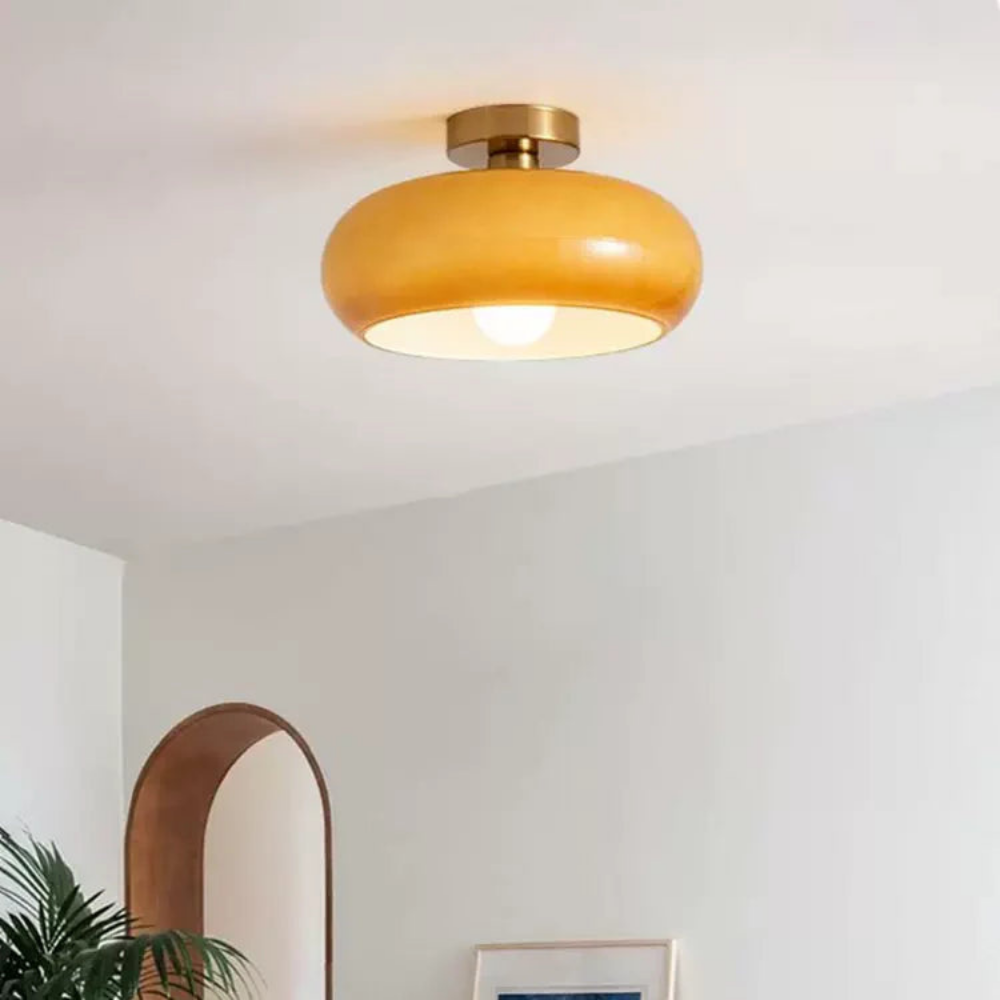 Amber Ceiling Light with Round Design | Warm Lighting for Living Room