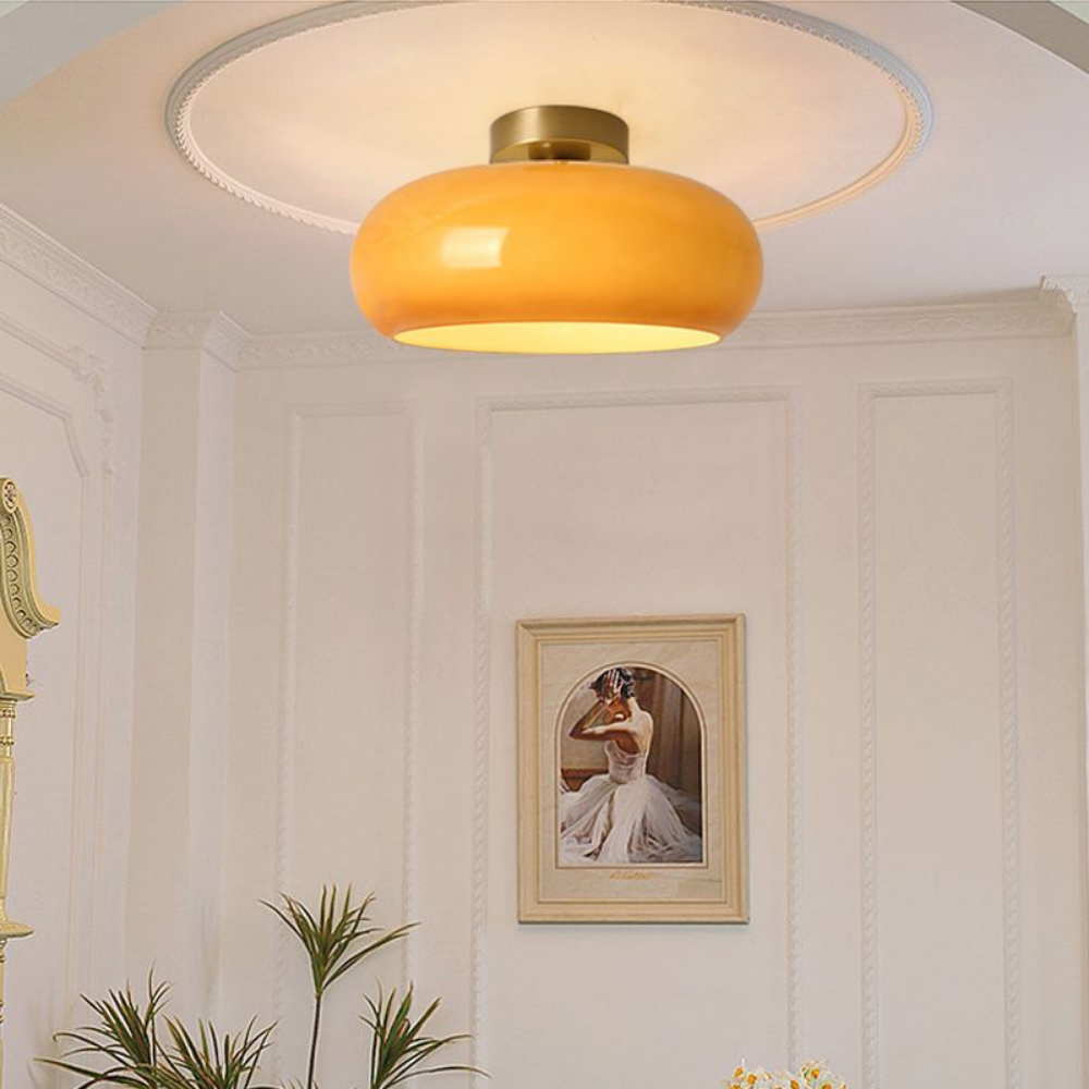 Amber Ceiling Light with Round Design | Warm Lighting for Living Room