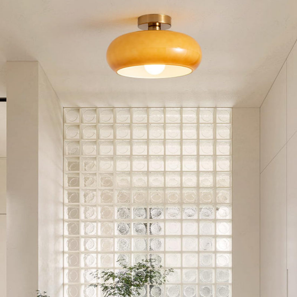Amber Ceiling Light with Round Design | Warm Lighting for Living Room