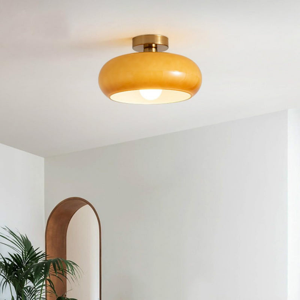Amber Ceiling Light with Round Design | Warm Lighting for Living Room