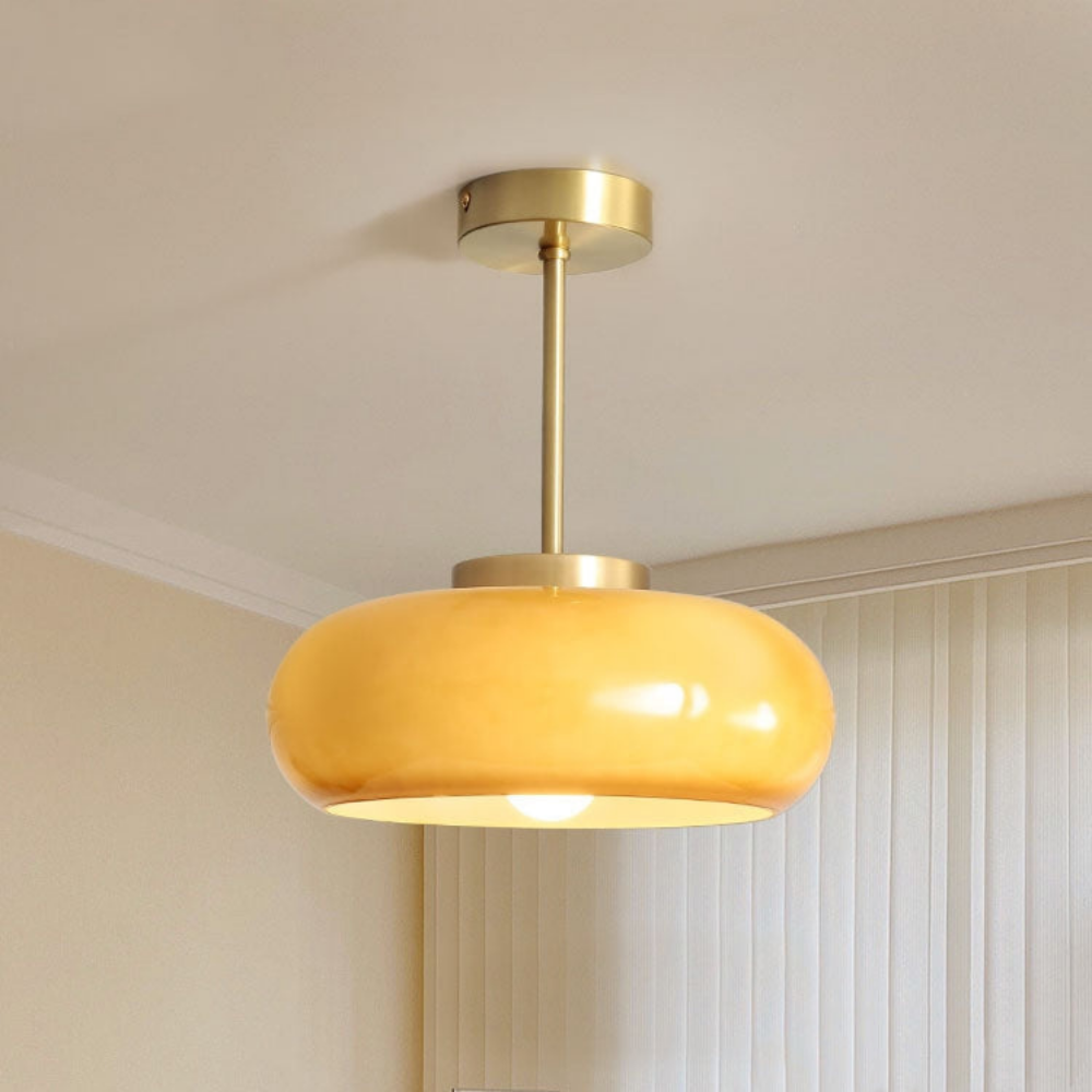 Amber Ceiling Light with Round Design | Warm Lighting for Living Room