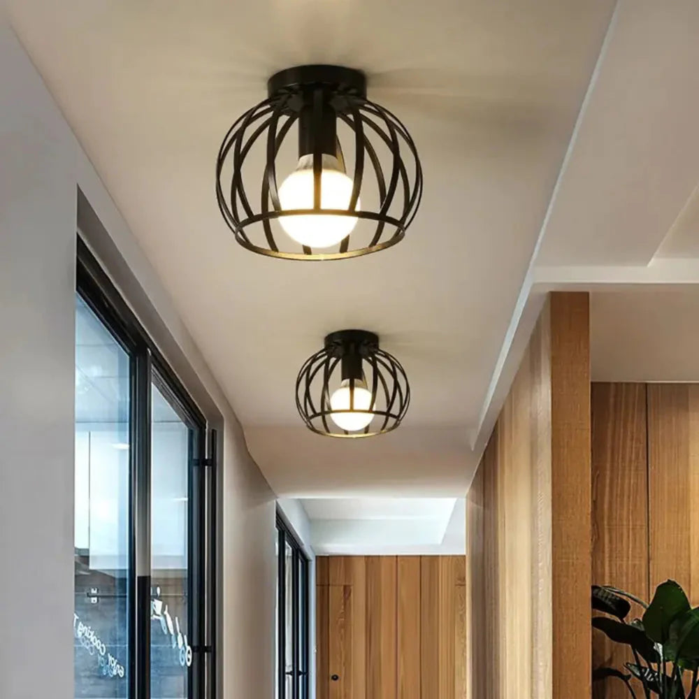 Hallway Vintage Ceiling Lights | Industrial Cage Flush Mount