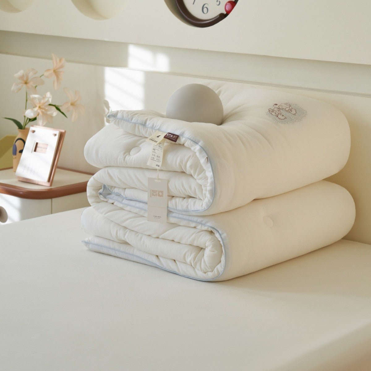 Children's quilt with teddy embroidery and breathable all-season filling