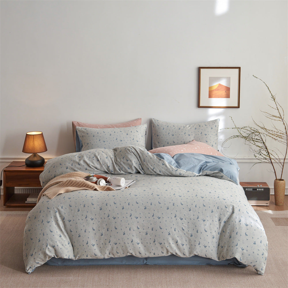 Cotton Percale Duvet Cover Set with fine minimal print and reversible side