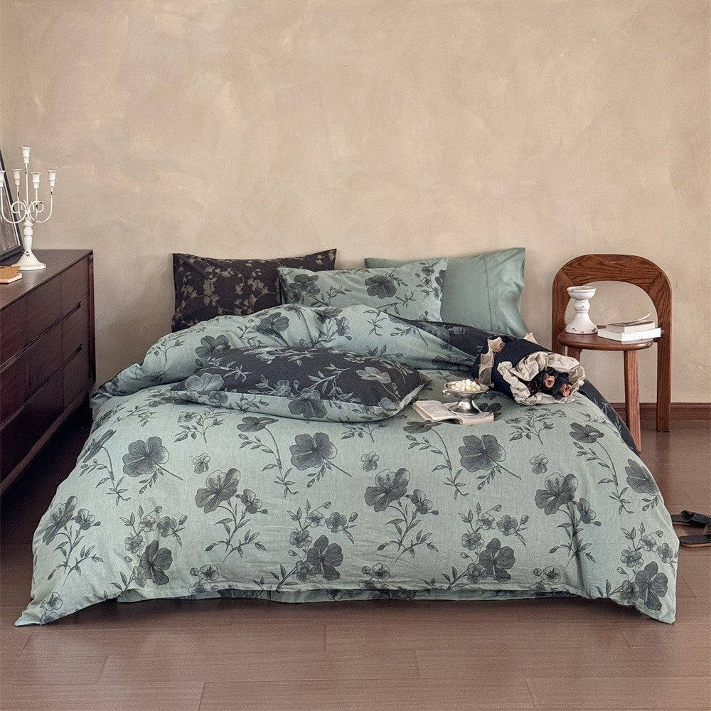 Premium cotton bedding set with floral all-over woven texture and light quilting