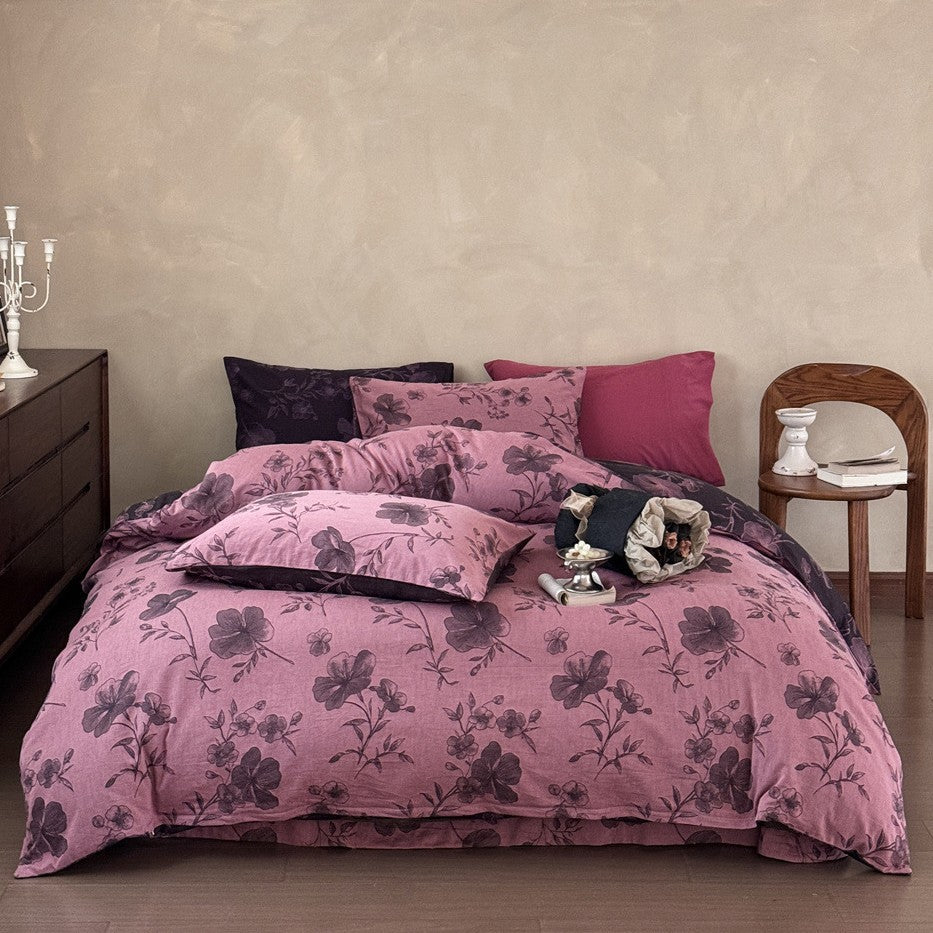 Premium cotton bedding set with floral all-over woven texture and light quilting