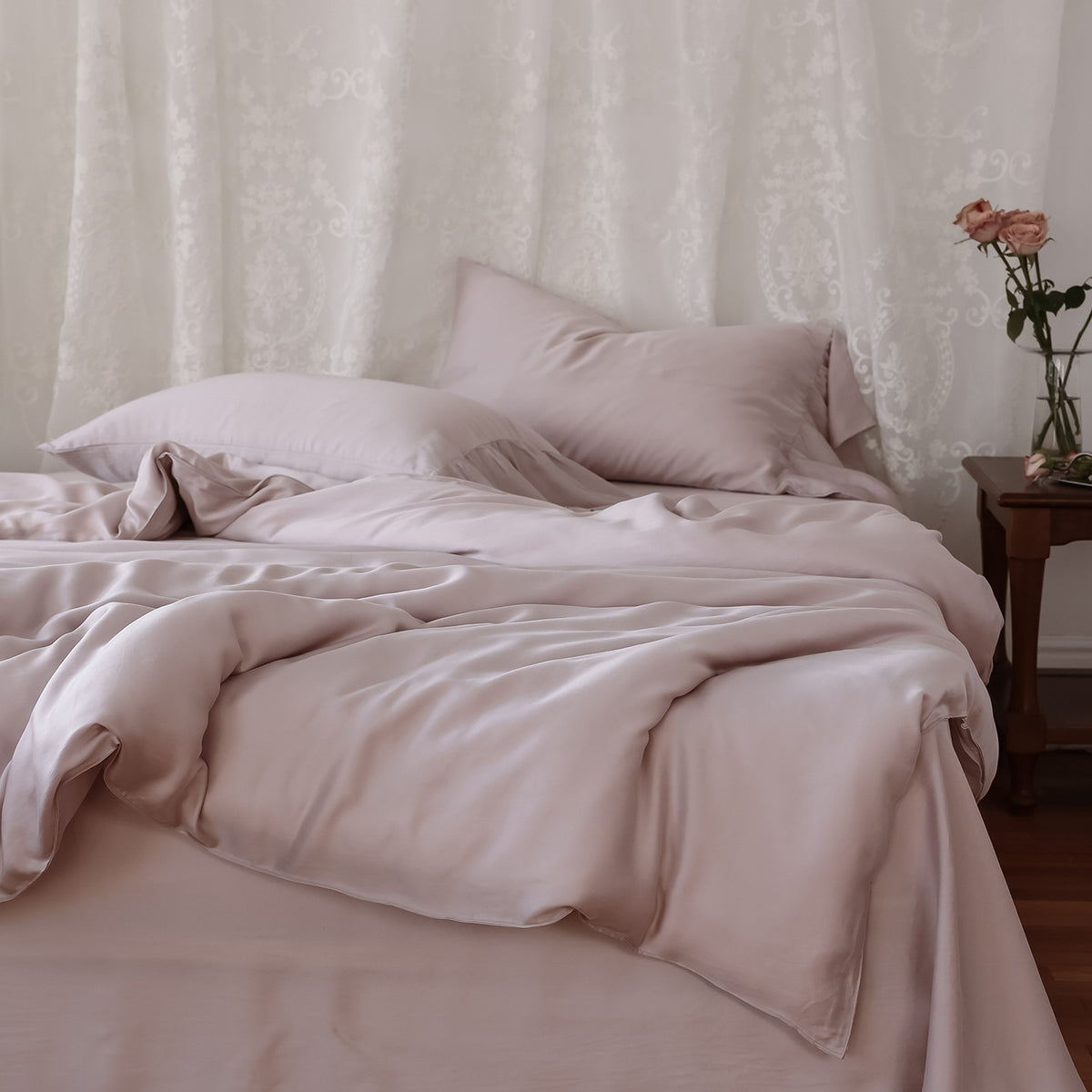Silk Cotton Satin Duvet Cover Set with Temperature Regulating Climate Finish